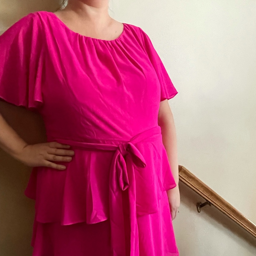 Pink chiffon tiered dress